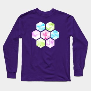 Marble Hexagon | Blue Pink Green | Purple Background Long Sleeve T-Shirt